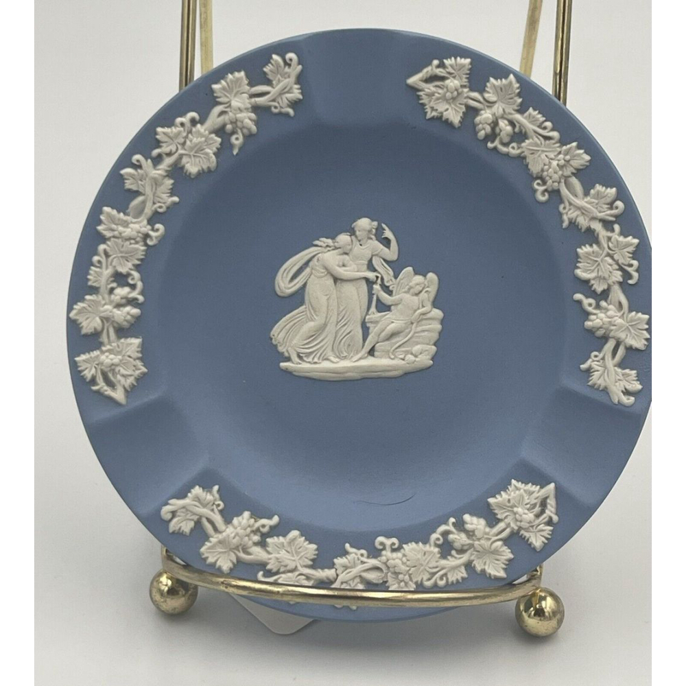 Vintage Wedgwood Blue Jasperware Small Plate Trinket Dish Ashtray